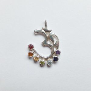 Om Chakra Pendant in sterling silver ~ 7 faceted gemstones